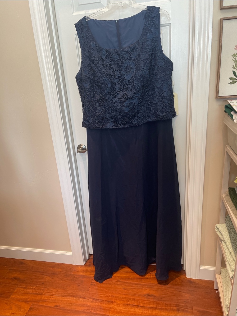 Plus Size Navy Lace Bodice Evening Dress - Picture 5 of 10